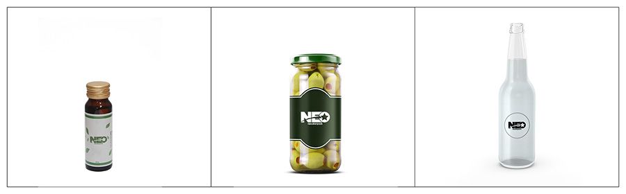 Barang yang sesuai untuk Aplikator Label Neostarpack untuk campuran batuk, balang vakum zaitun, dan botol kaca.
