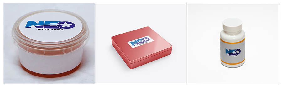 Productos adecuados del aplicador de etiquetas de Neostarpack para panna cotta, caja de regalo y complejo de vitamina B.