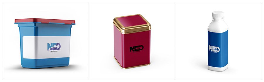 Hàng hóa phù hợp với Máy dán nhãn ba mặt tự động của Neostarpack cho hộp dụng cụ, hộp trà và bột giặt.